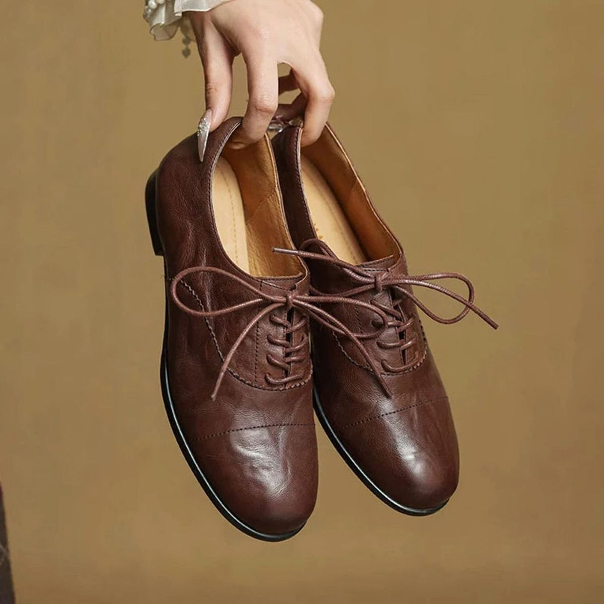 Amelia | Women's Leather Lace-Up Cap Toe Oxford Flat Shoes