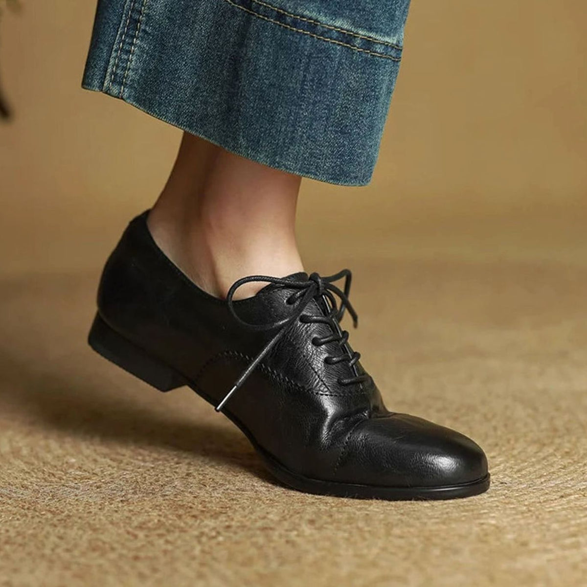 Amelia | Women's Leather Lace-Up Cap Toe Oxford Flat Shoes