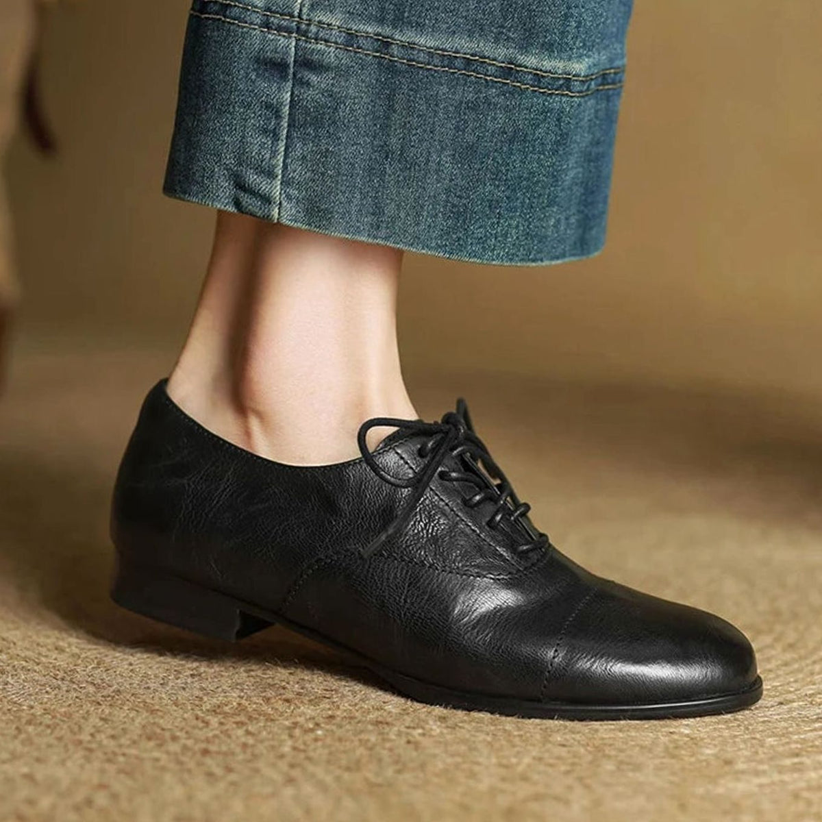 Amelia | Women's Leather Lace-Up Cap Toe Oxford Flat Shoes