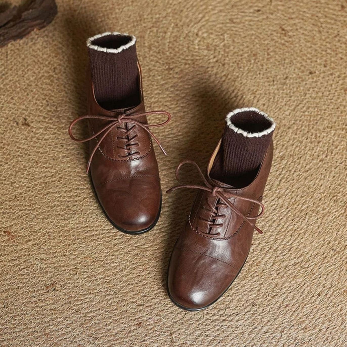 Amelia | Women's Leather Lace-Up Cap Toe Oxford Flat Shoes