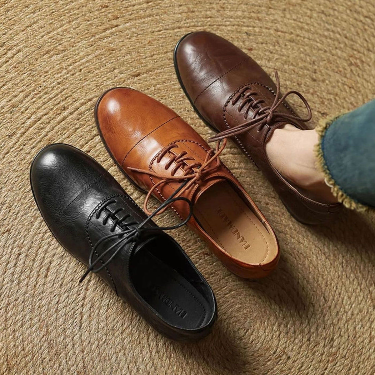 Amelia | Women's Leather Lace-Up Cap Toe Oxford Flat Shoes