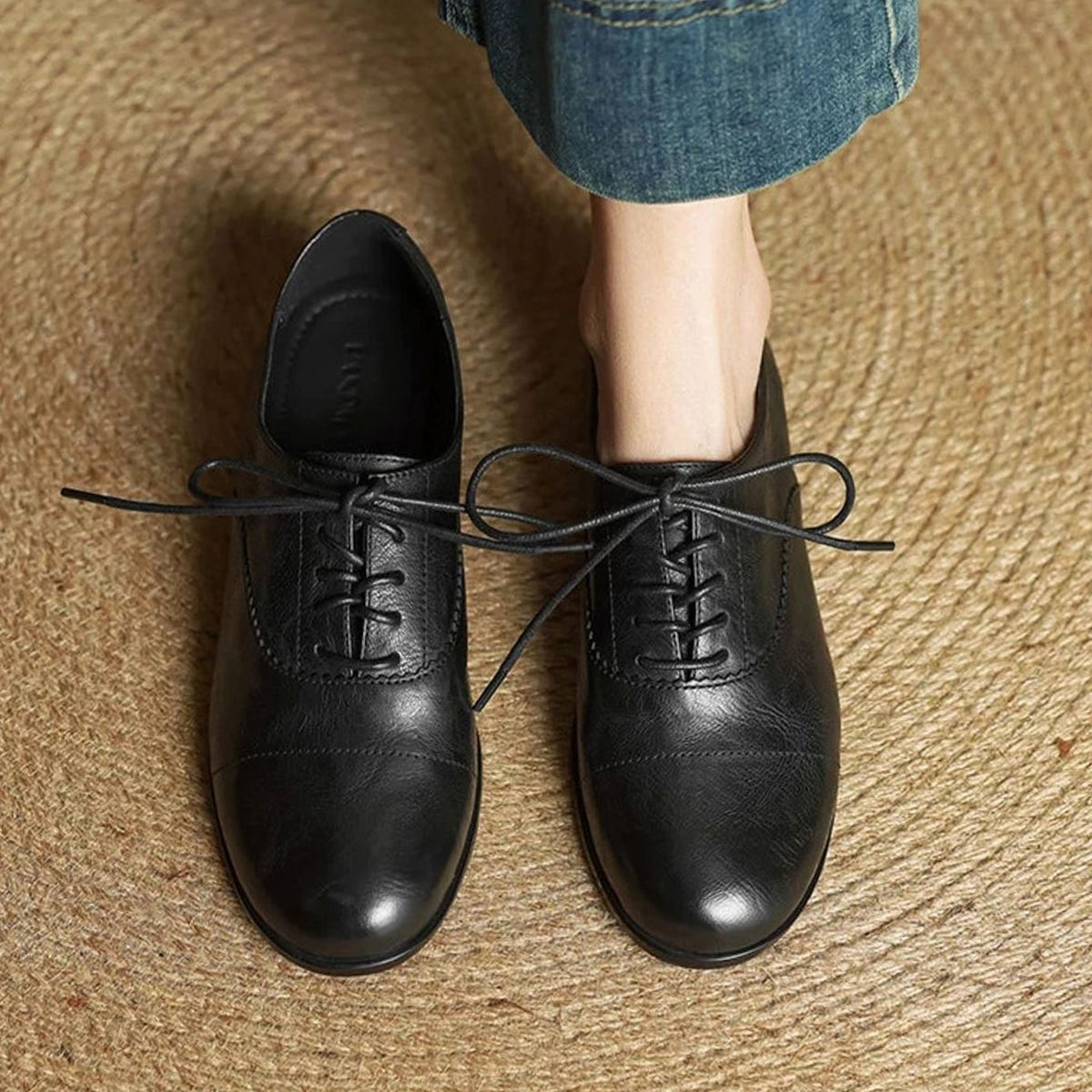 Amelia | Women's Leather Lace-Up Cap Toe Oxford Flat Shoes