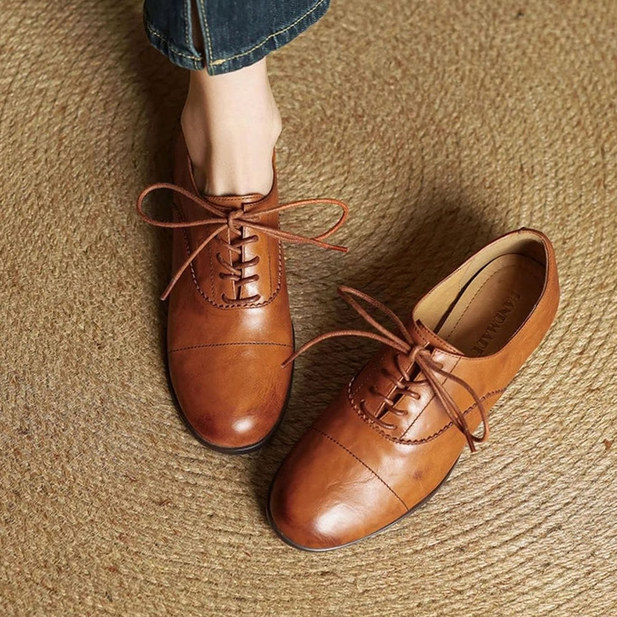 Amelia | Women's Leather Lace-Up Cap Toe Oxford Flat Shoes