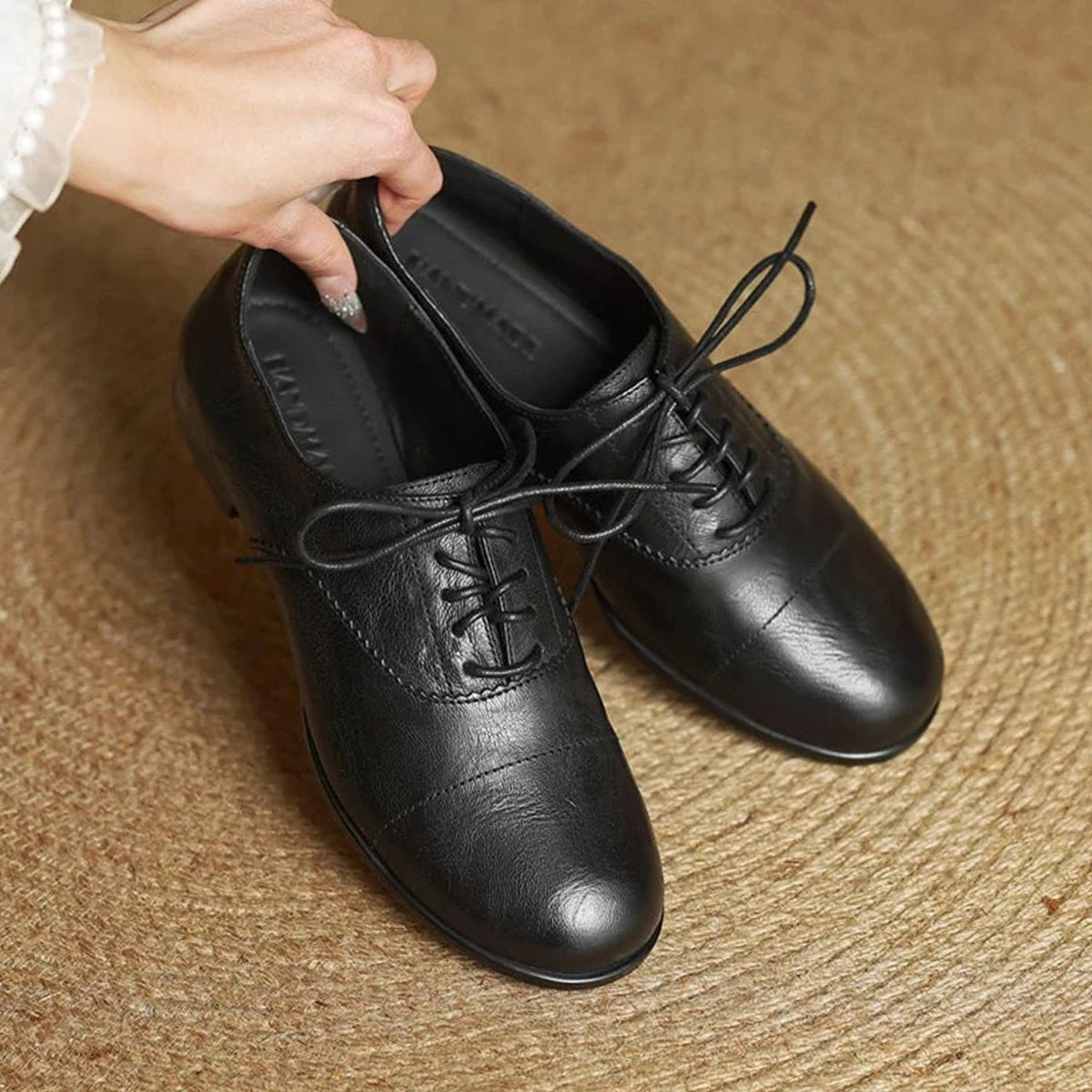Amelia | Women's Leather Lace-Up Cap Toe Oxford Flat Shoes