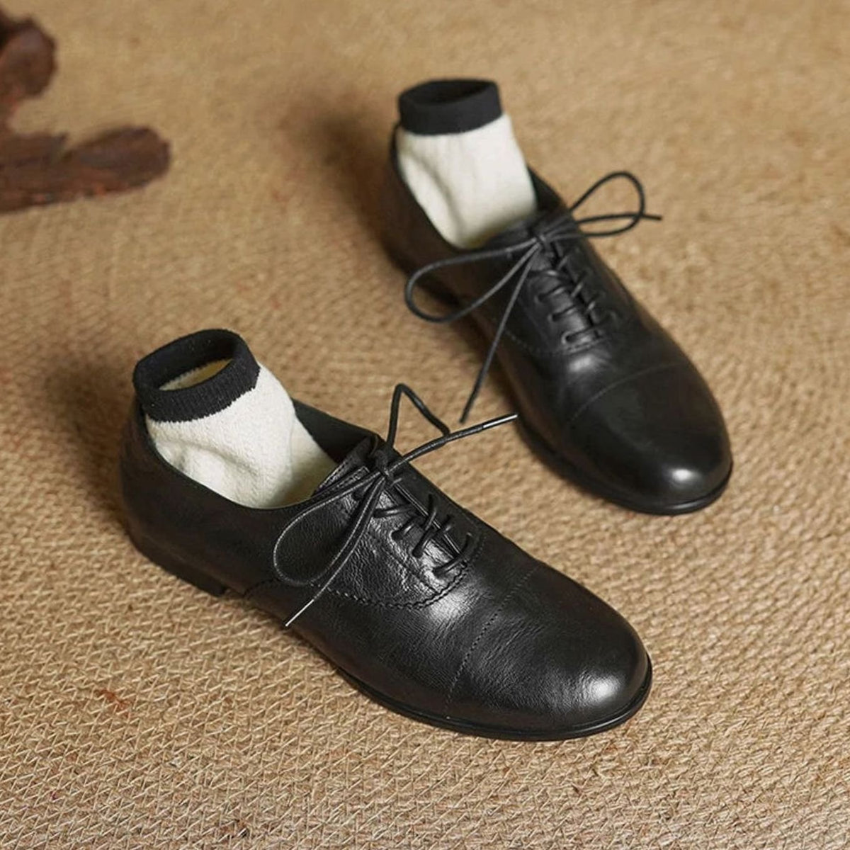 Amelia | Women's Leather Lace-Up Cap Toe Oxford Flat Shoes