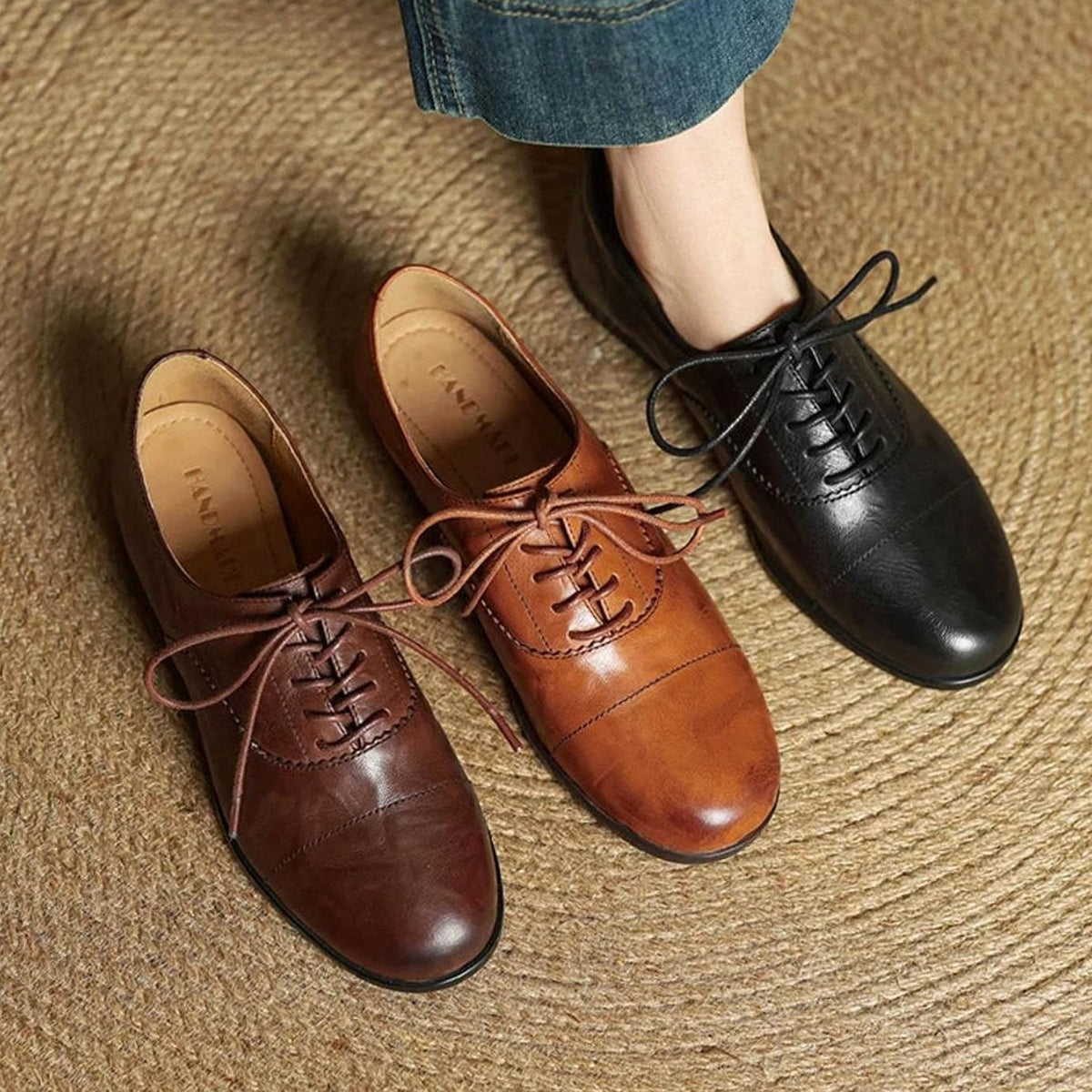 Amelia | Women's Leather Lace-Up Cap Toe Oxford Flat Shoes
