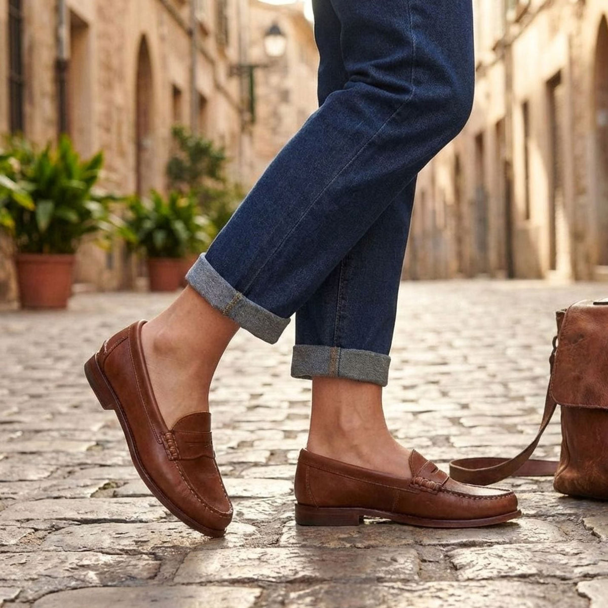 Sophia | Women's Leather Penny Loafers Moccasin-Stitched Slip-On Flats