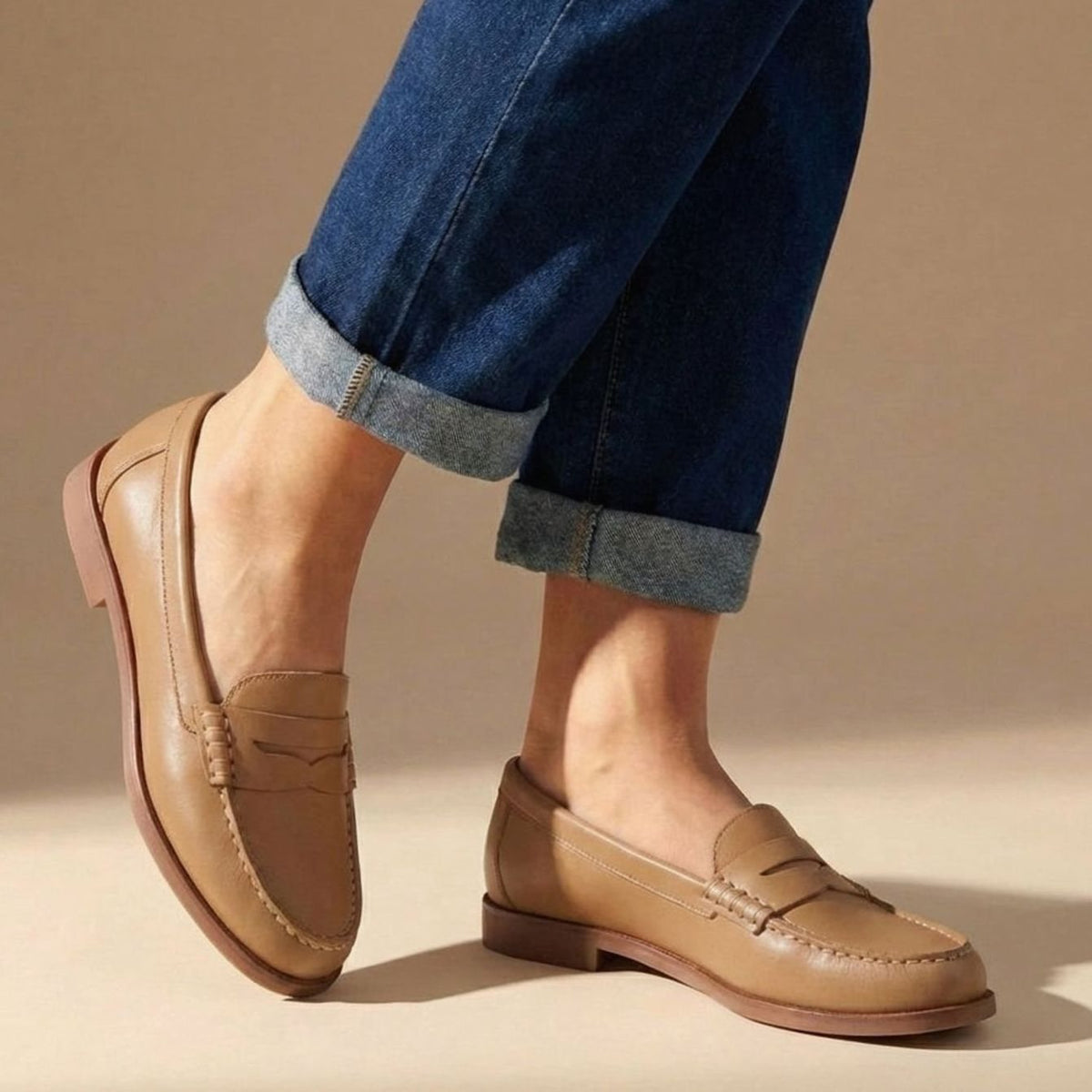 Sophia | Women's Leather Penny Loafers Moccasin-Stitched Slip-On Flats