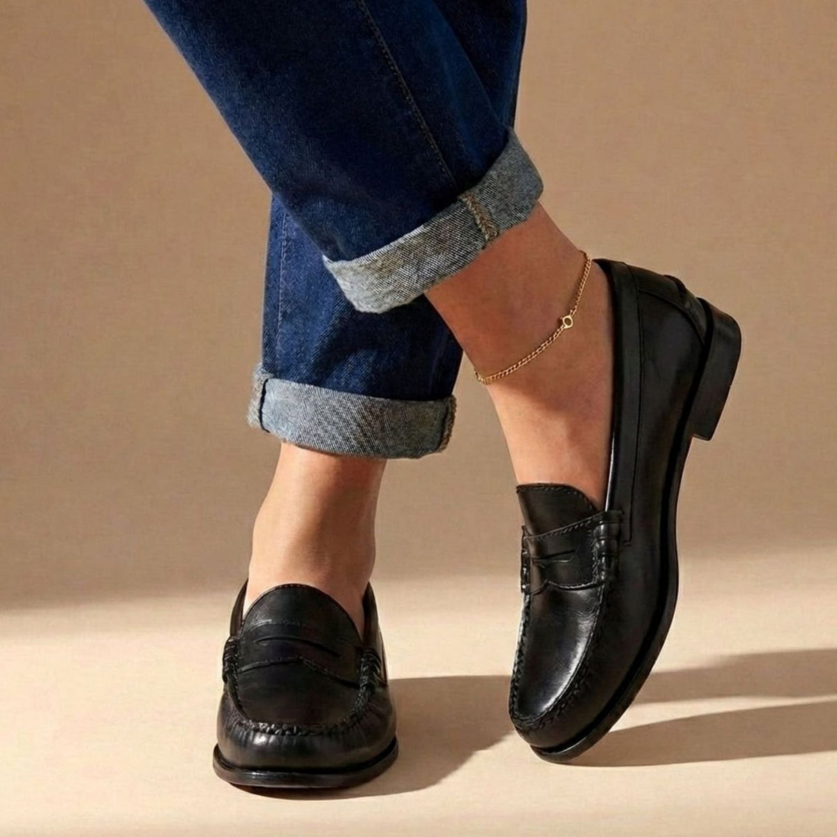 Sophia | Women's Leather Penny Loafers Moccasin-Stitched Slip-On Flats
