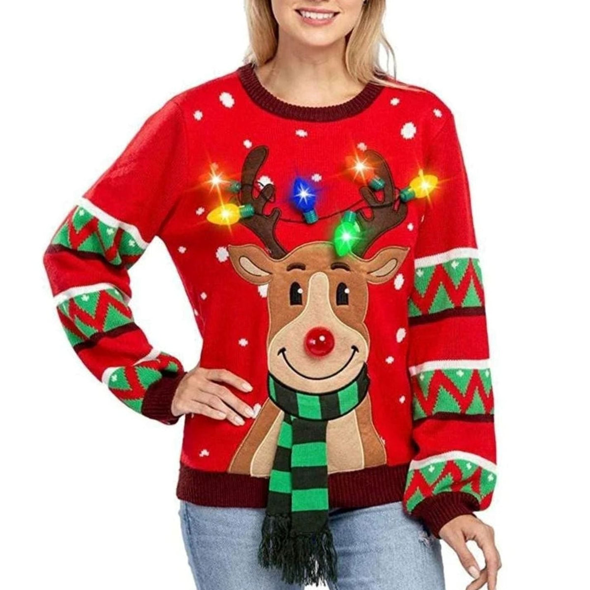 Charlotte | Women's LED Light-Up Reindeer Christmas Sweater Knit Pullover