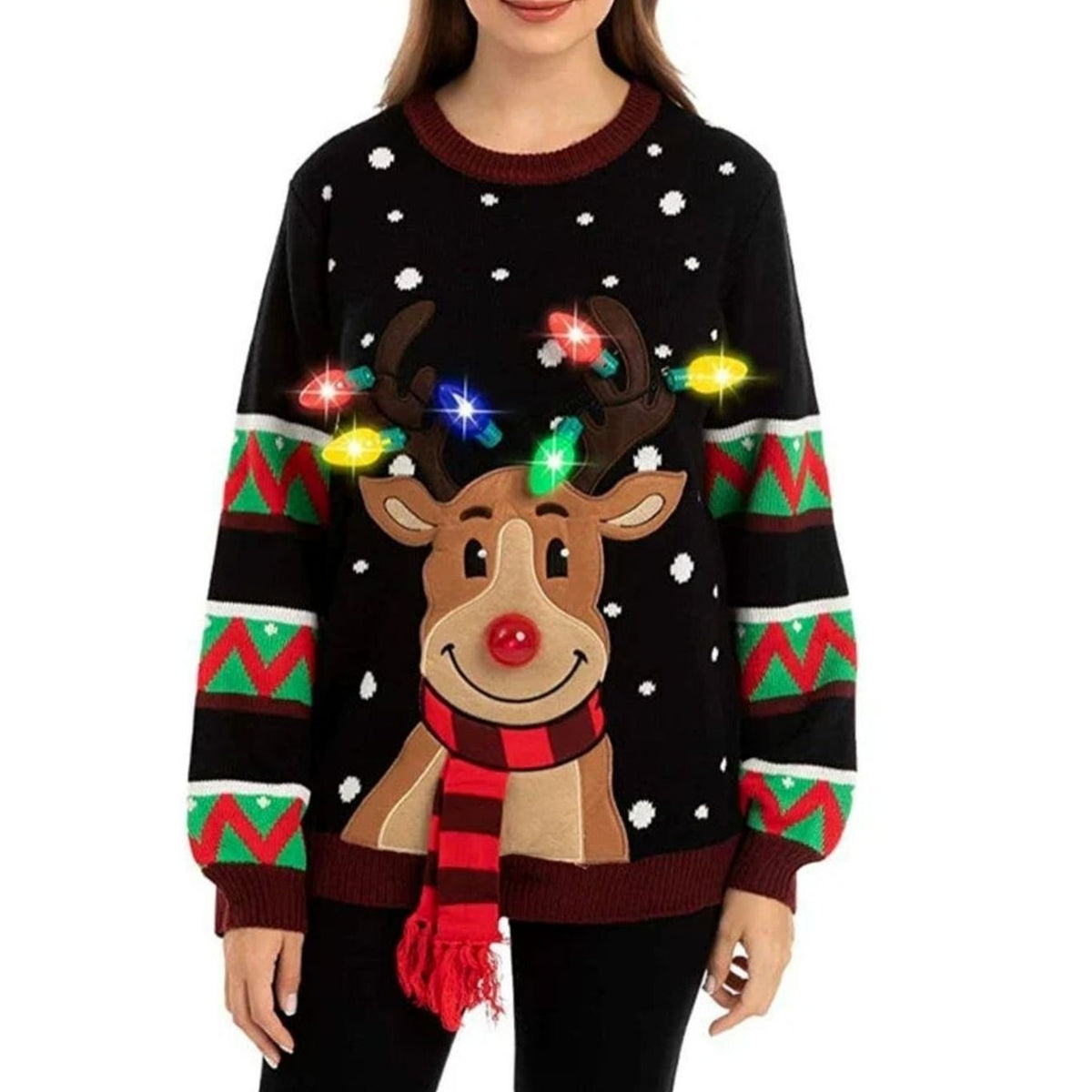 Charlotte | Women's LED Light-Up Reindeer Christmas Sweater Knit Pullover