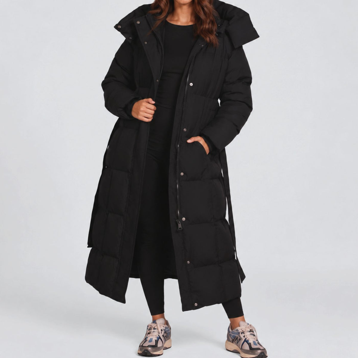 Charlotte | Women's Long Hooded Belted Puffer Coat