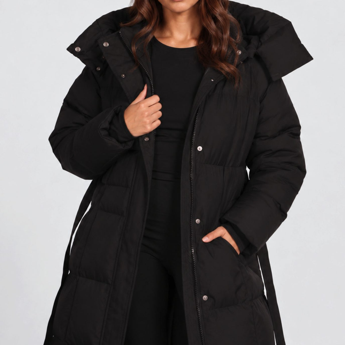 Charlotte | Women's Long Hooded Belted Puffer Coat