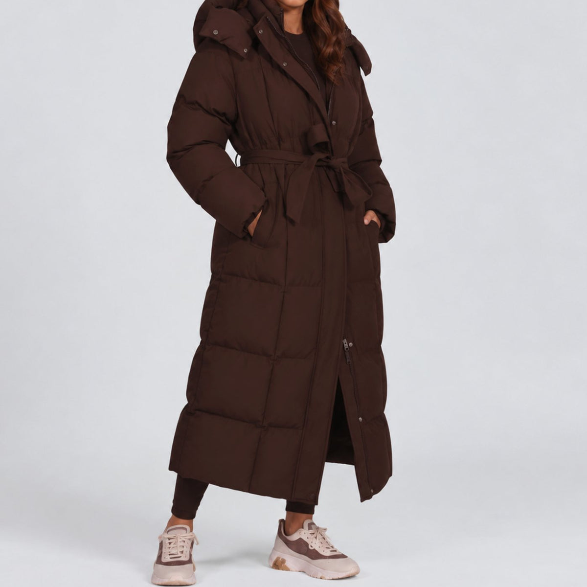 Charlotte | Women's Long Hooded Belted Puffer Coat