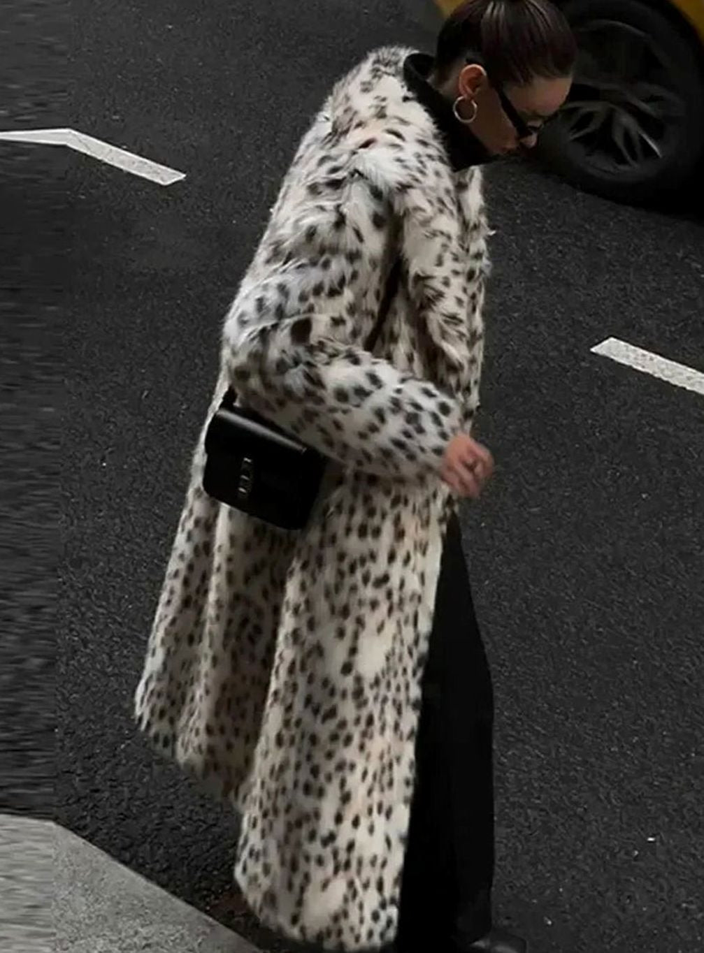 Harper | Women's Long Leopard Print Faux Fur Maxi Coat