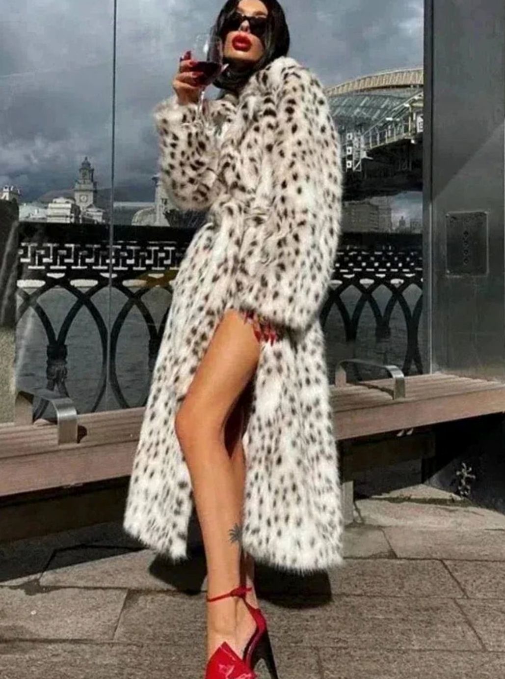 Harper | Women's Long Leopard Print Faux Fur Maxi Coat