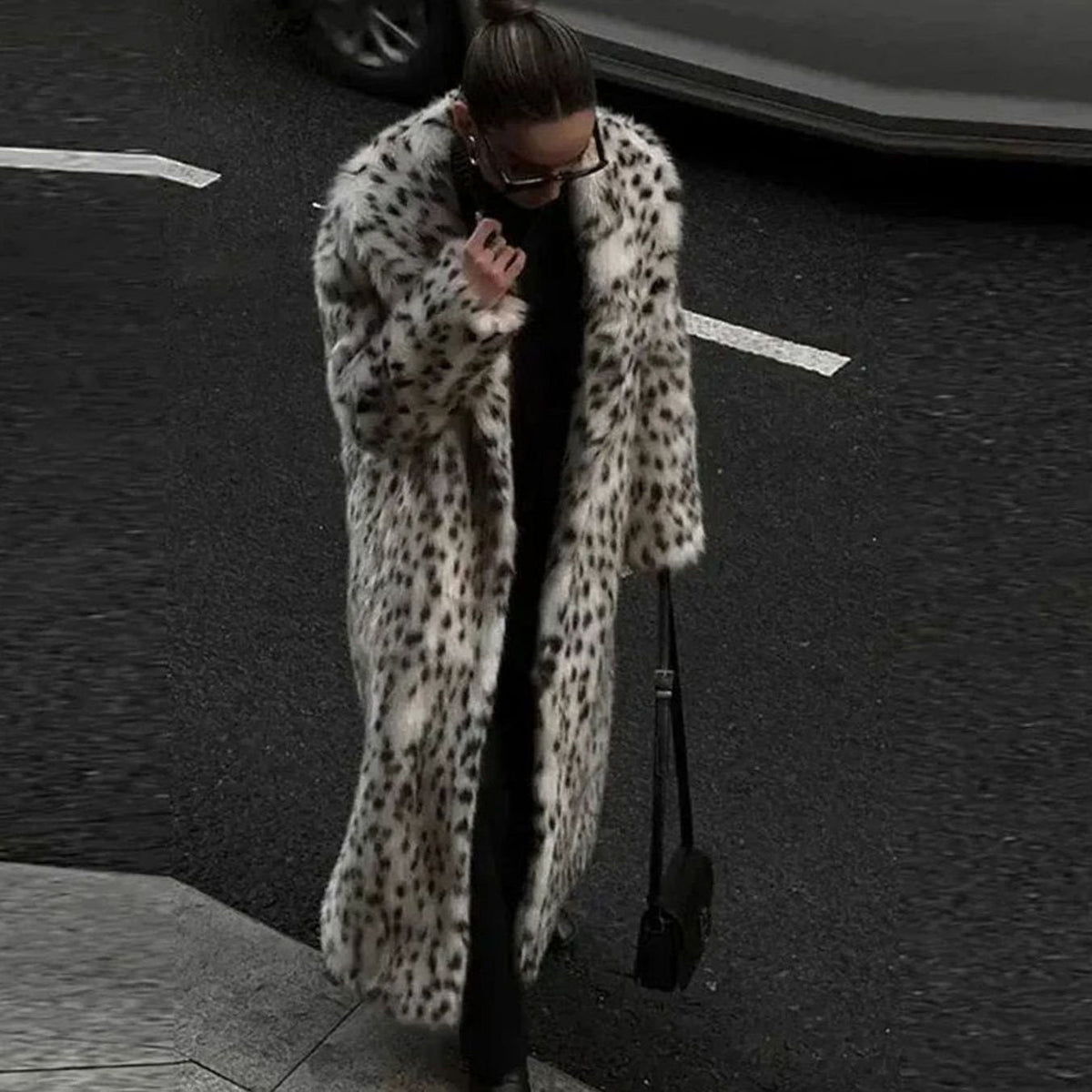 Harper | Women's Long Leopard Print Faux Fur Maxi Coat
