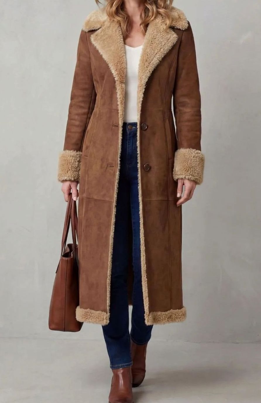 Mia | Women's Long Shearling-Lined Button-Front Winter Coat