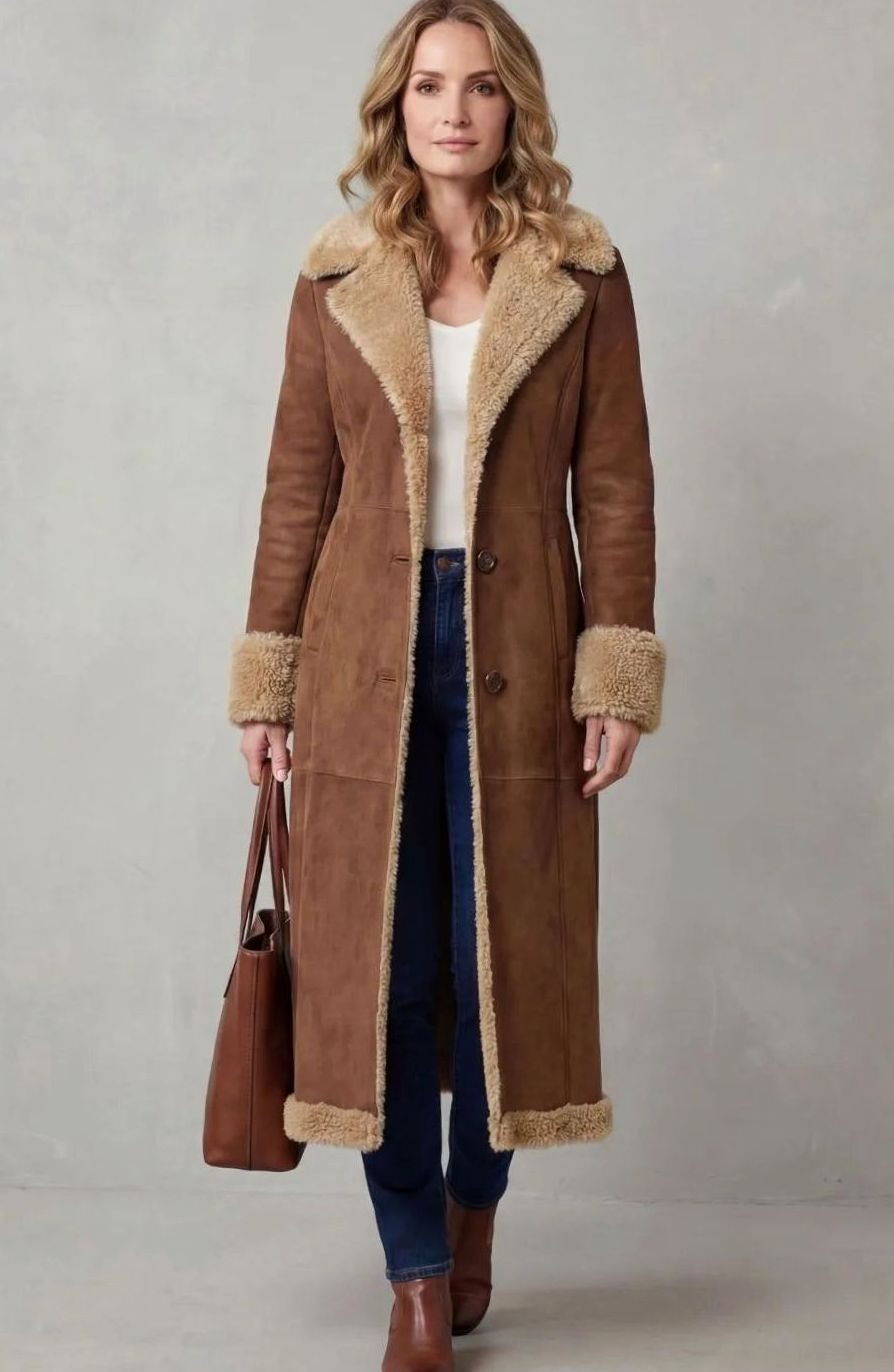 Mia | Women's Long Shearling-Lined Button-Front Winter Coat