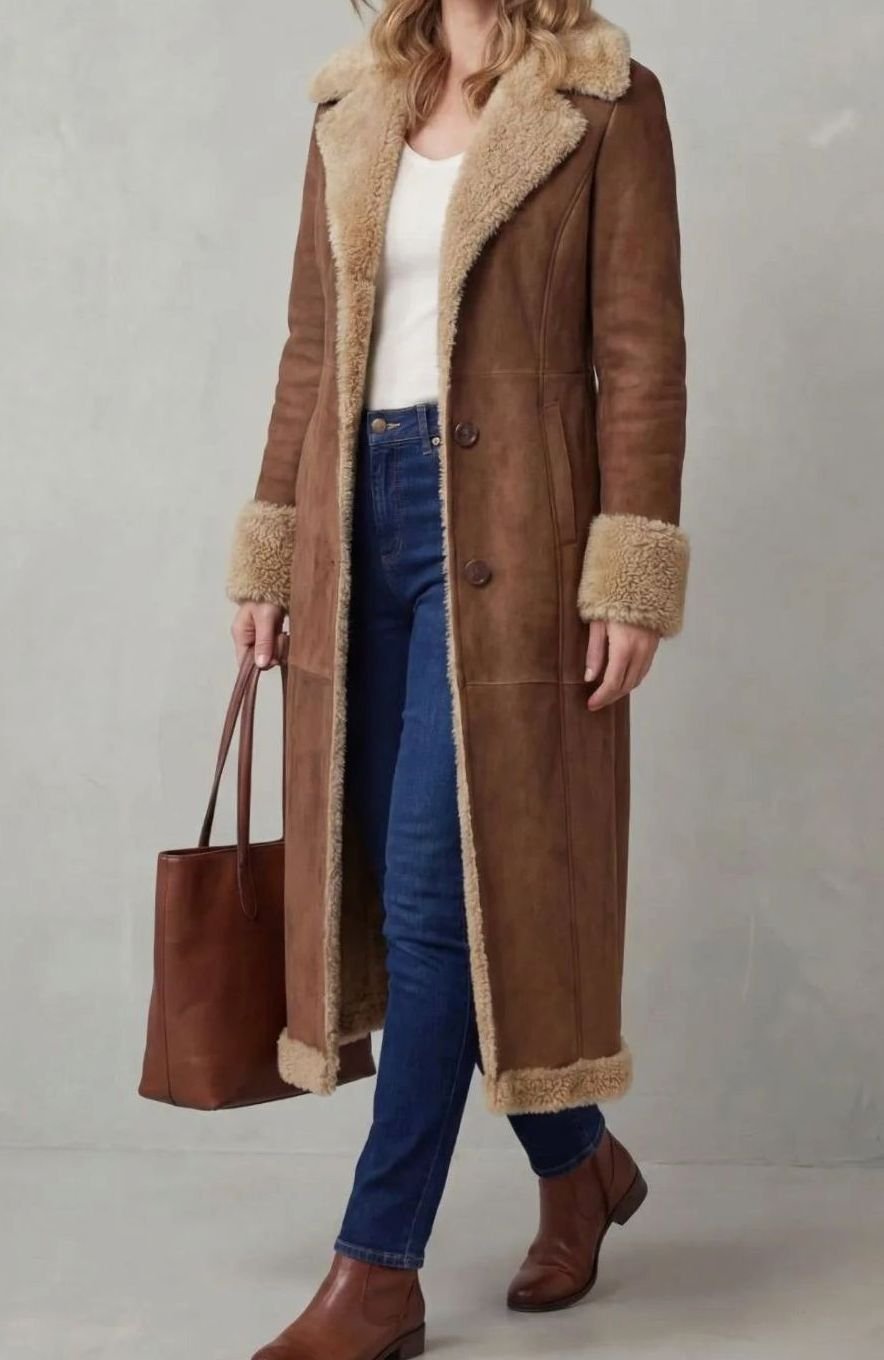 Mia | Women's Long Shearling-Lined Button-Front Winter Coat