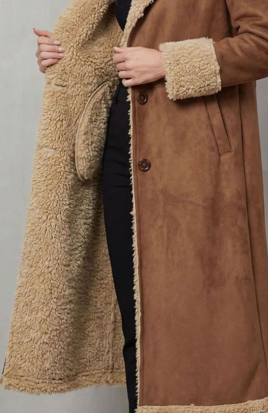 Mia | Women's Long Shearling-Lined Button-Front Winter Coat