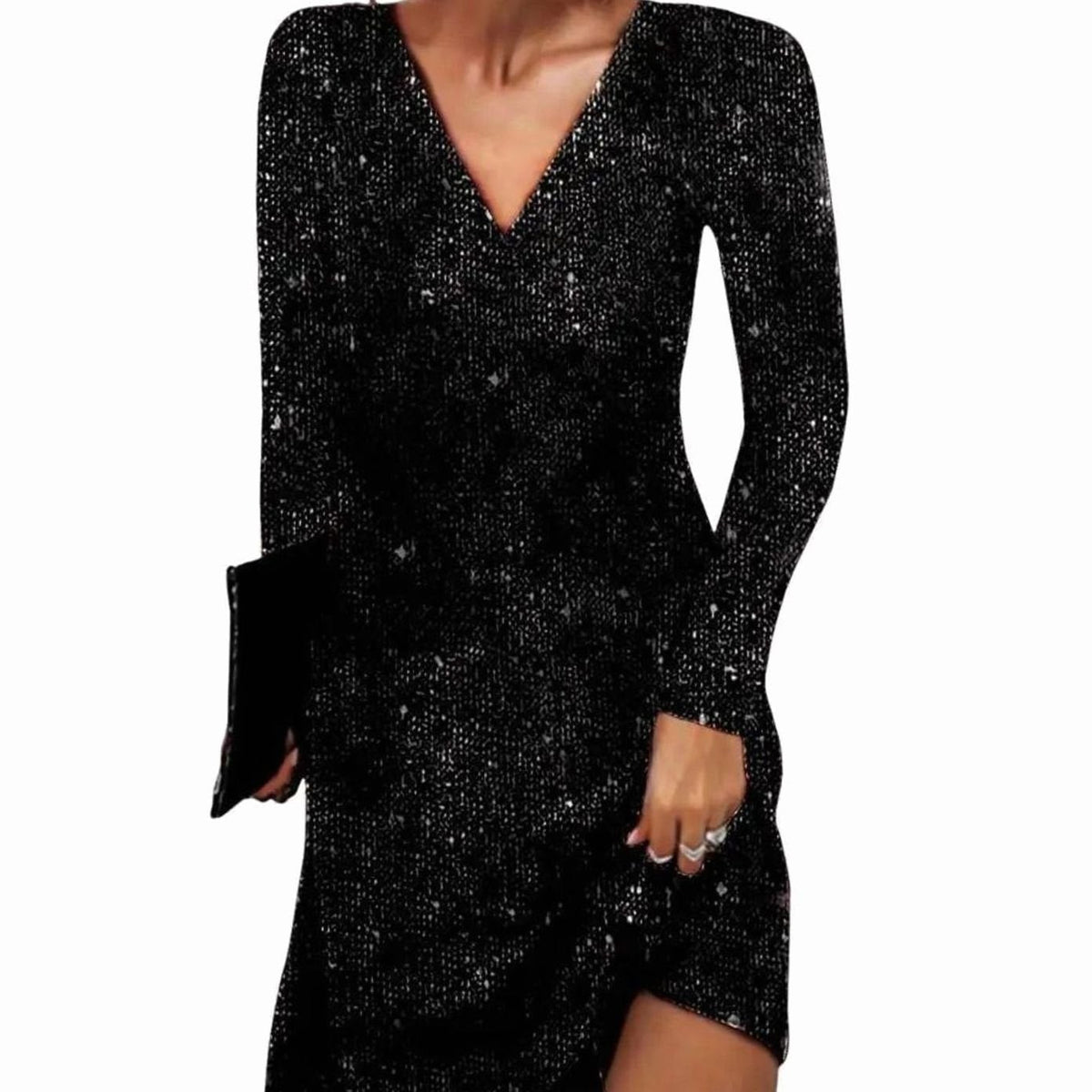 Penelope | Women's Long-Sleeve V-Neck Sequin Christmas Party Mini Dress