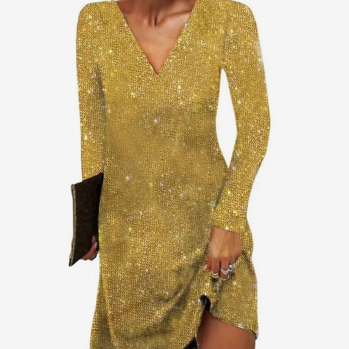 Penelope | Women's Long-Sleeve V-Neck Sequin Christmas Party Mini Dress