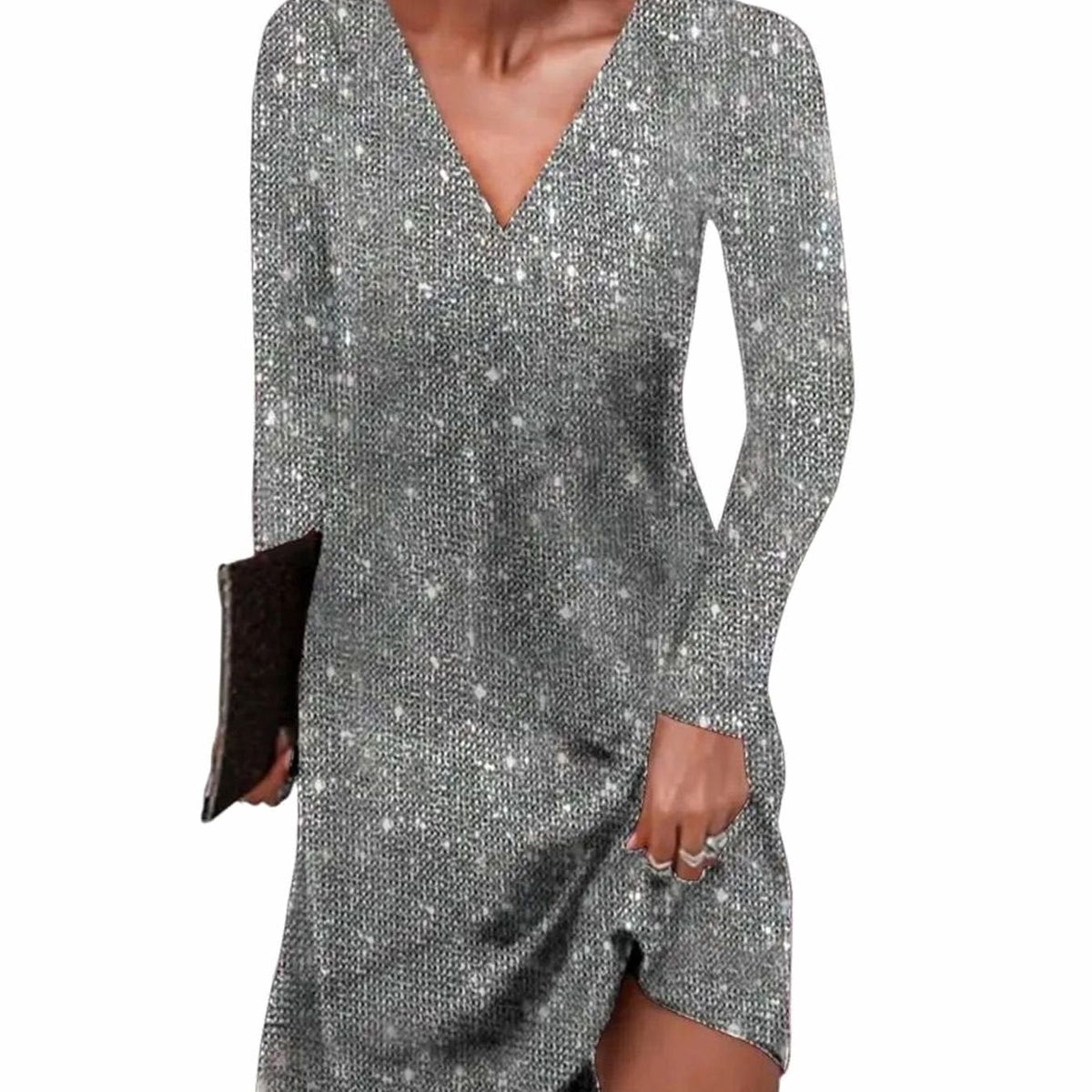 Penelope | Women's Long-Sleeve V-Neck Sequin Christmas Party Mini Dress