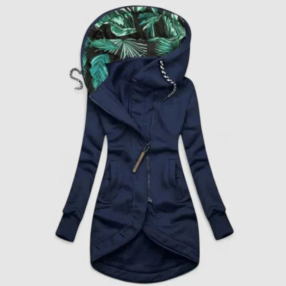 Emma | Women's Long Zip-Up Hooded Sweatshirt Jacket Tropical Lining