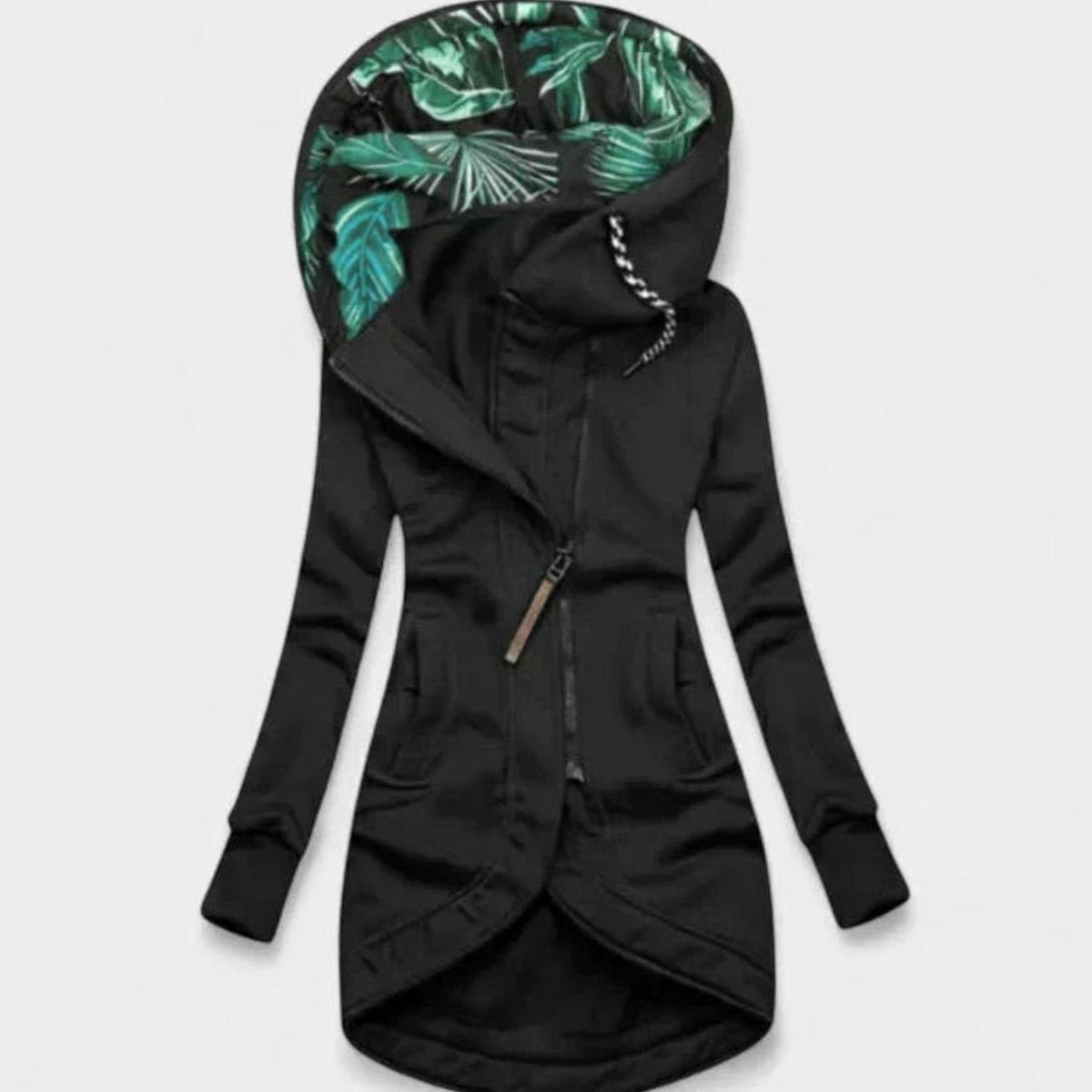 Emma | Women's Long Zip-Up Hooded Sweatshirt Jacket Tropical Lining