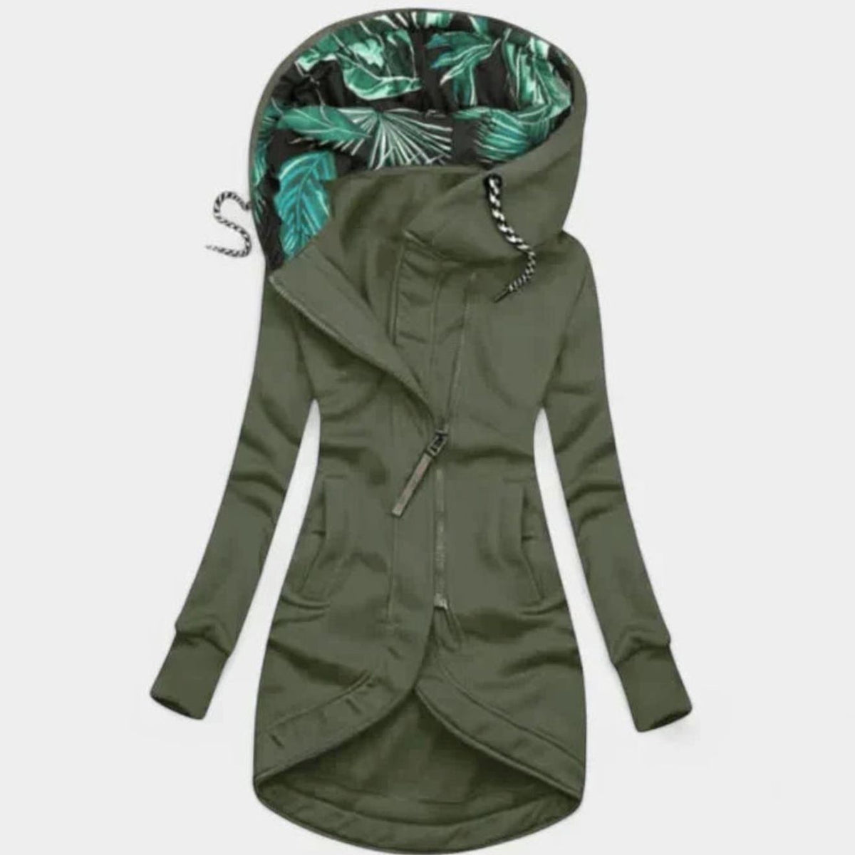 Emma | Women's Long Zip-Up Hooded Sweatshirt Jacket Tropical Lining