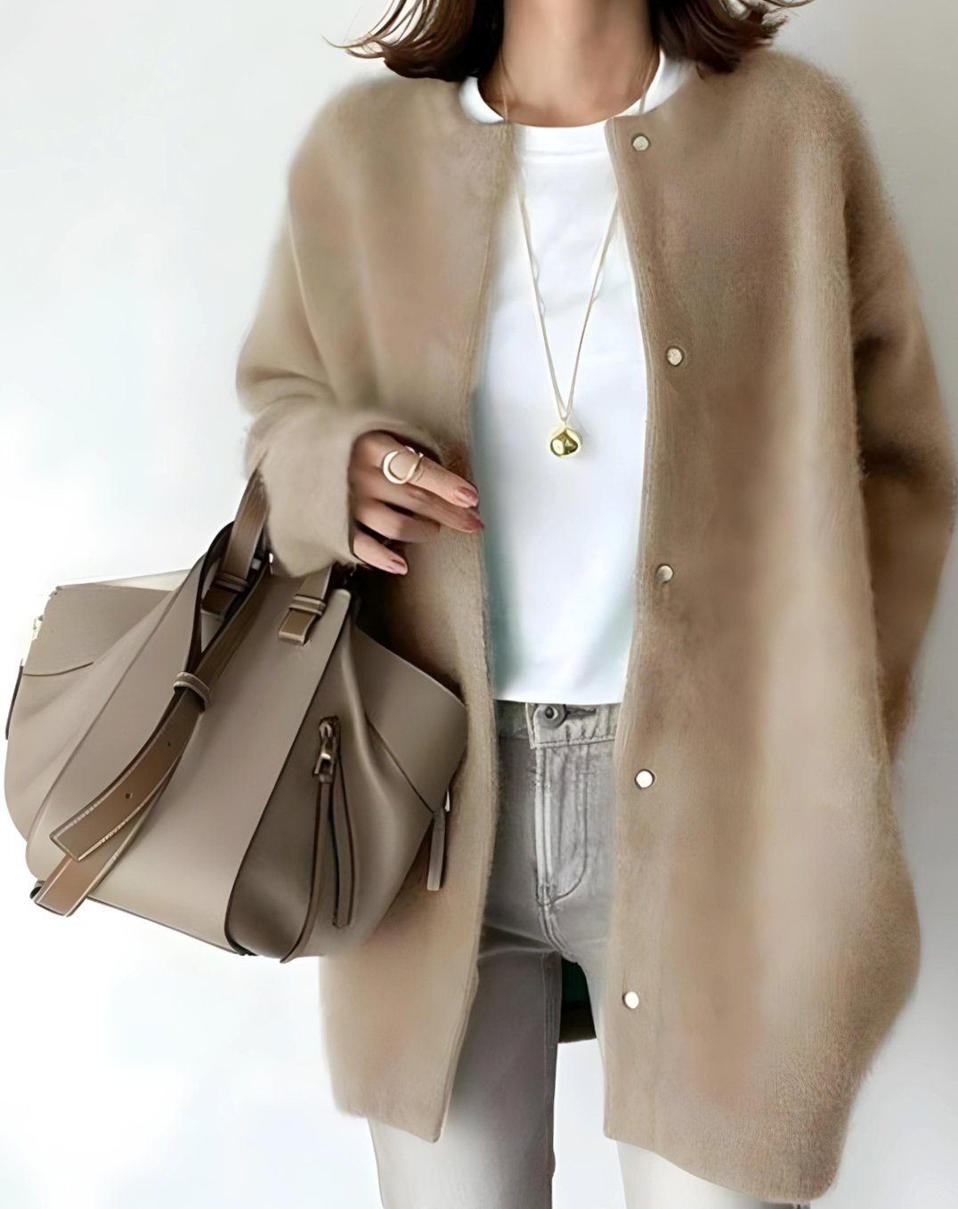 Amelia | Women's Longline Crew Neck Snap-Button Cardigan
