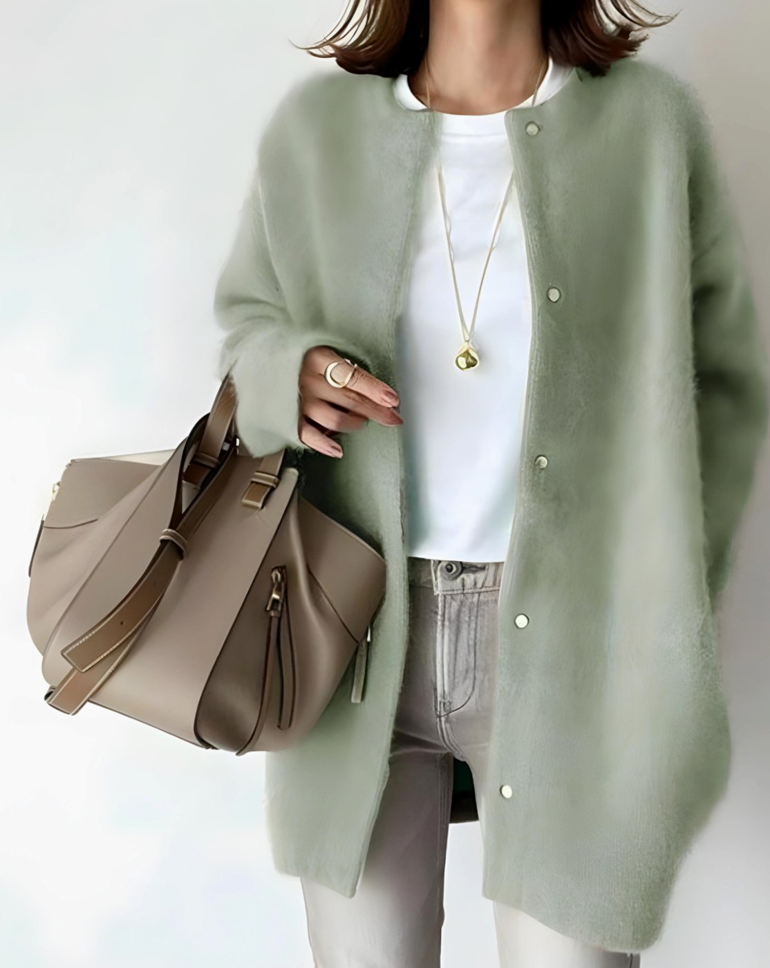 Amelia | Women's Longline Crew Neck Snap-Button Cardigan
