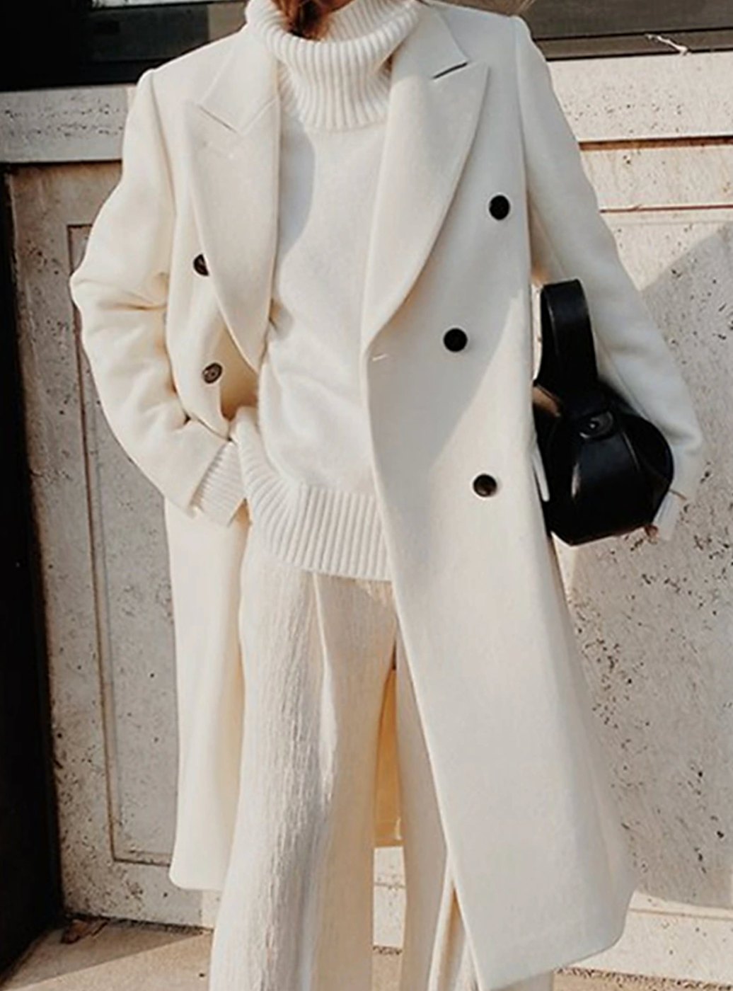 Luna | Women's Longline Double-Breasted Wide-Lapel Winter Coat