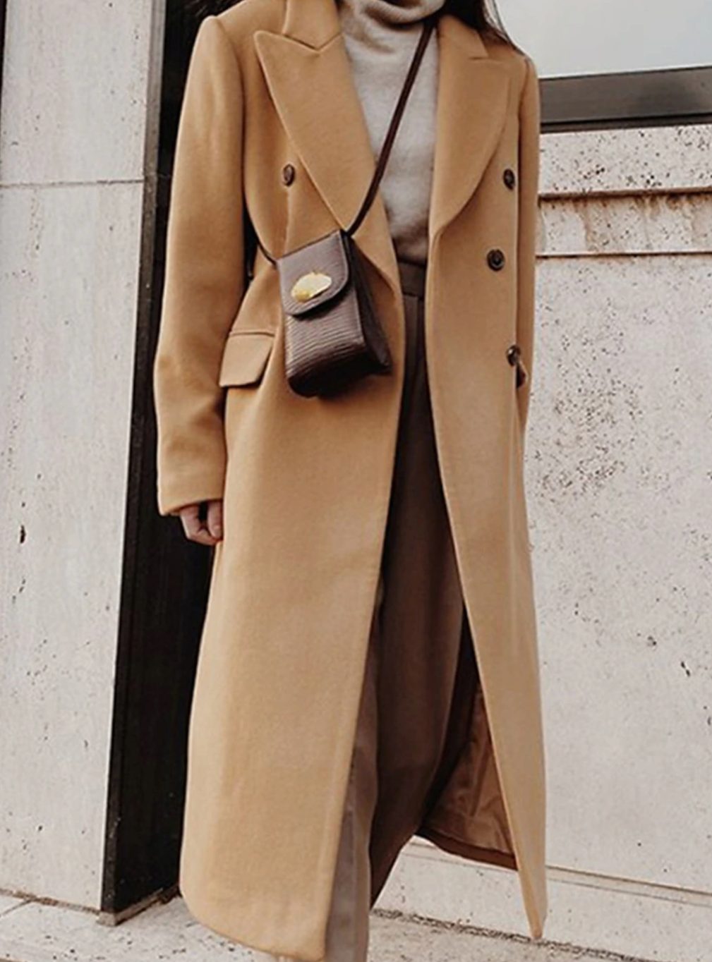 Luna | Women's Longline Double-Breasted Wide-Lapel Winter Coat