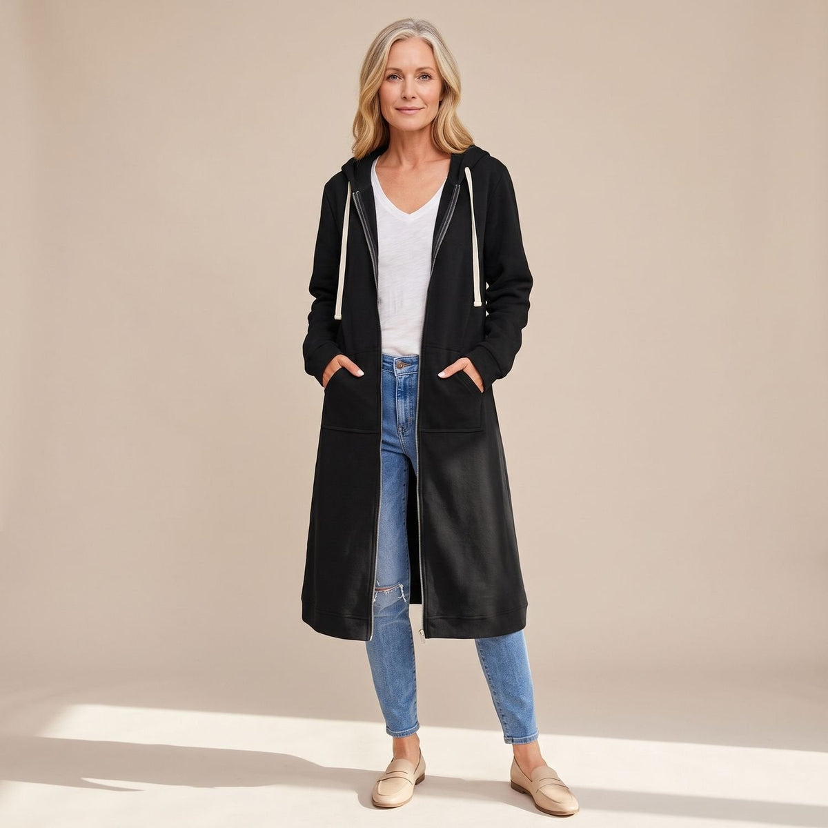 Emma | Women's Longline Hooded Full-Zip Oversized Cardigan Sweater