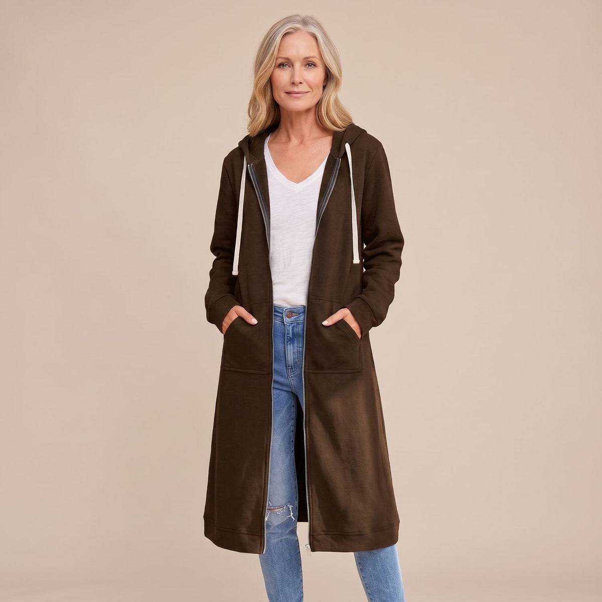 Emma | Women's Longline Hooded Full-Zip Oversized Cardigan Sweater