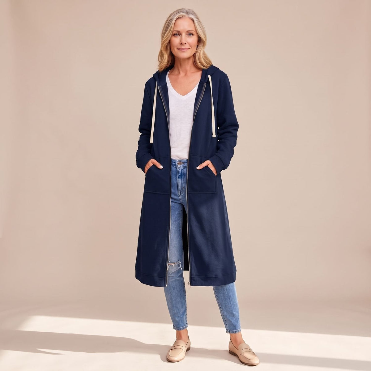 Emma | Women's Longline Hooded Full-Zip Oversized Cardigan Sweater