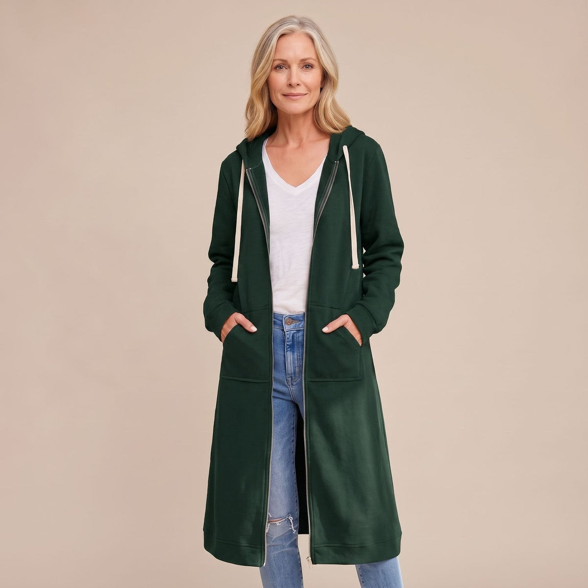 Emma | Women's Longline Hooded Full-Zip Oversized Cardigan Sweater