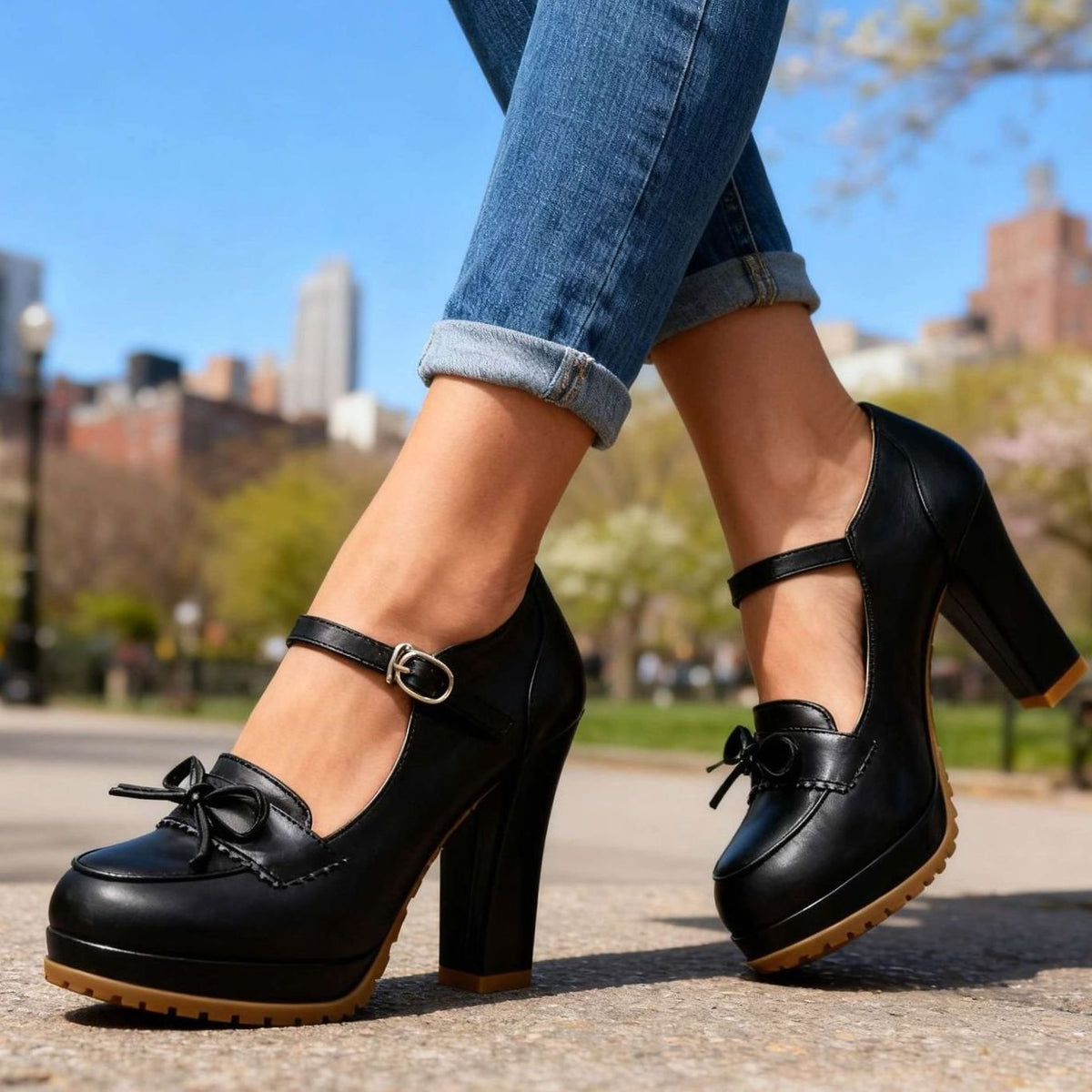 Grace | Women's Mary Jane Heels Bow-Tie Platform Pumps Ankle Strap