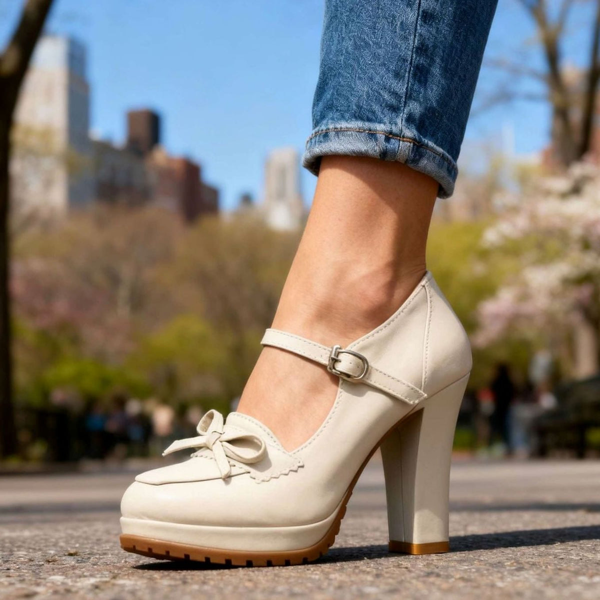 Grace | Women's Mary Jane Heels Bow-Tie Platform Pumps Ankle Strap