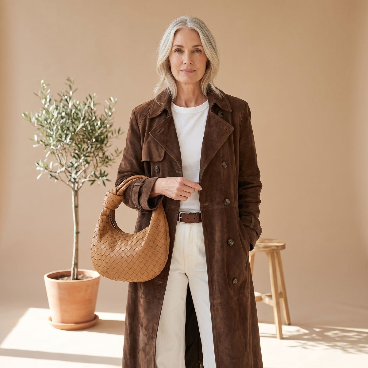 Amelia | Women's Maxi Double-Breasted Belted Vegan Suede Trench Coat