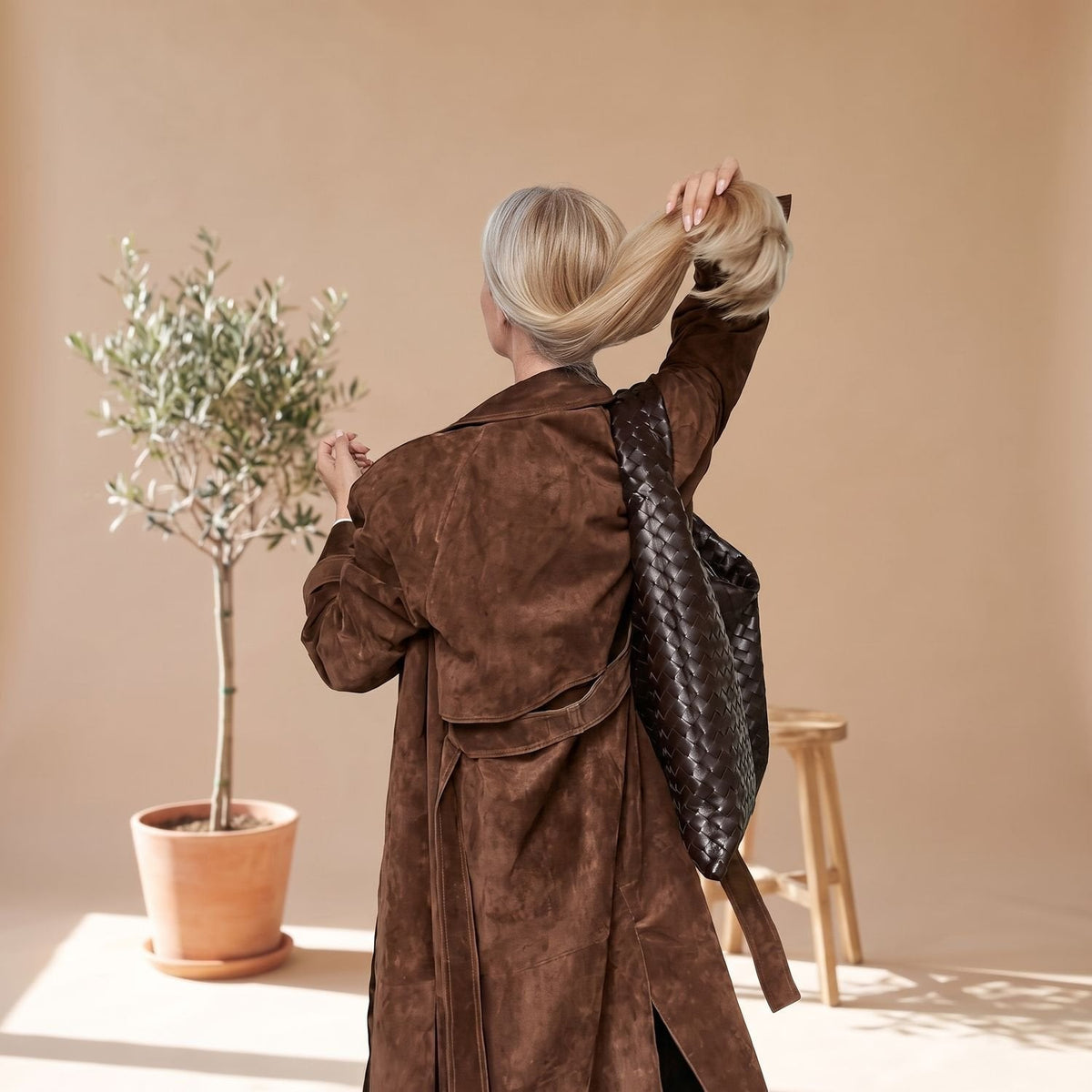 Amelia | Women's Maxi Double-Breasted Belted Vegan Suede Trench Coat