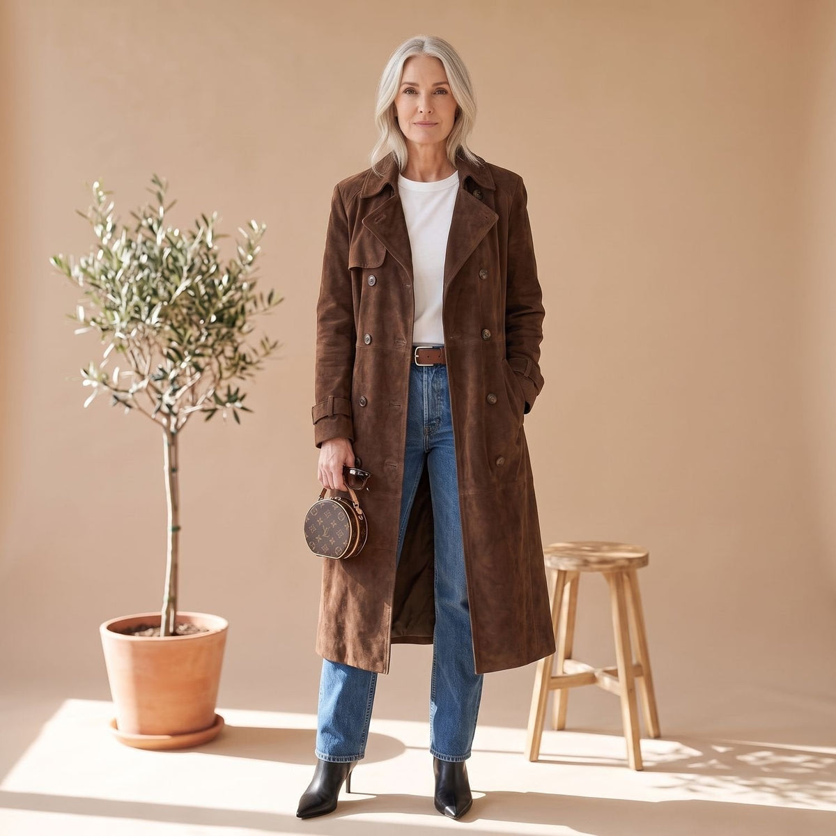 Amelia | Women's Maxi Double-Breasted Belted Vegan Suede Trench Coat