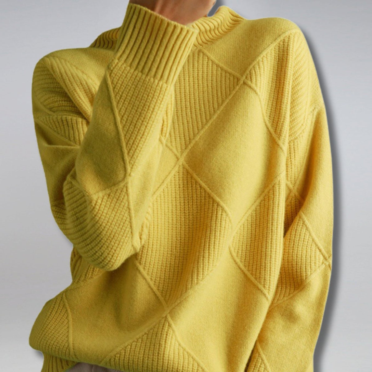Aria | Women's Mock Neck Ribbed Diamond-Knit Pullover Sweater