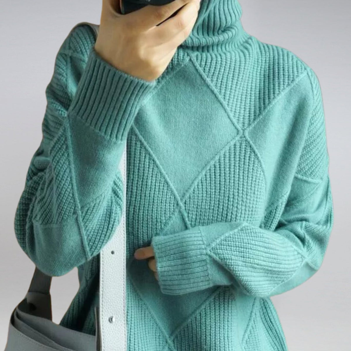 Aria | Women's Mock Neck Ribbed Diamond-Knit Pullover Sweater