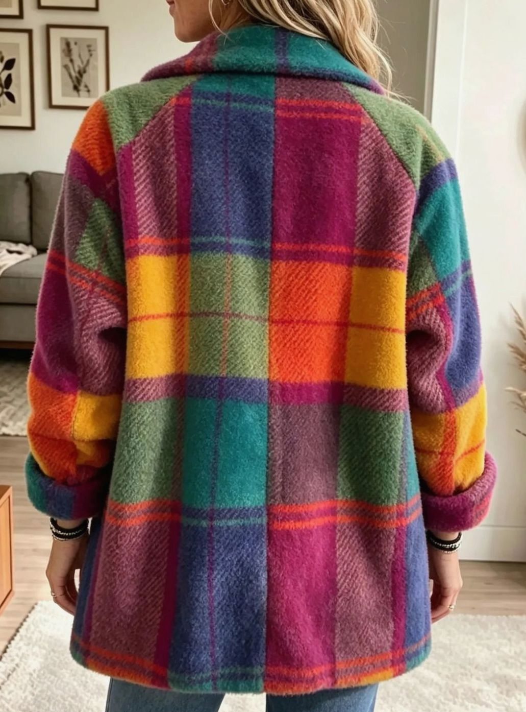 Camila | Women's Multicolor Plaid Button-Front Fleece Coat