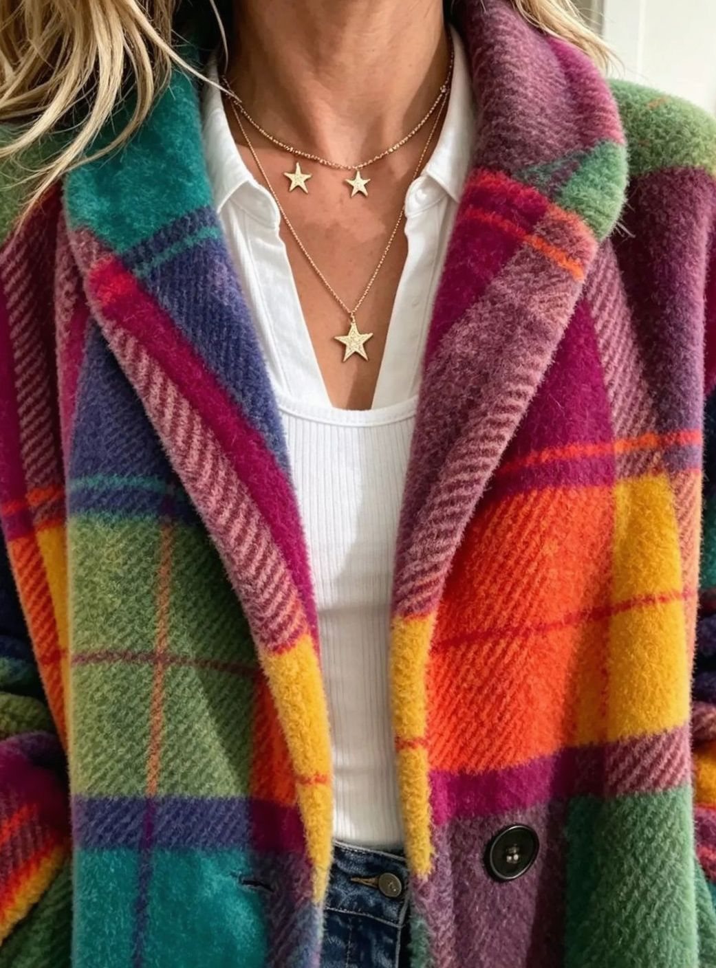 Camila | Women's Multicolor Plaid Button-Front Fleece Coat