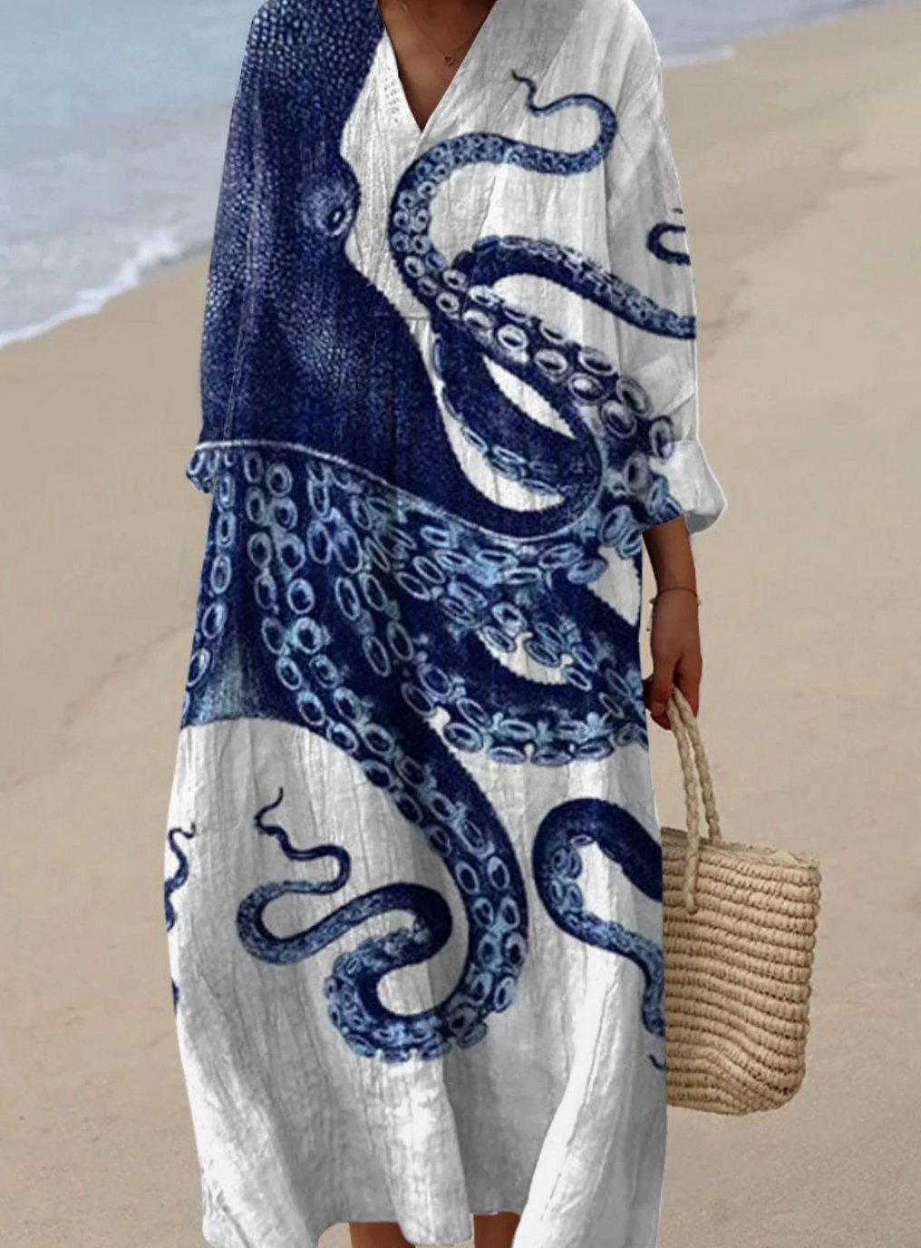 Charlotte | Women's Octopus Print Long Sleeve V-Neck Casual Fall Dress