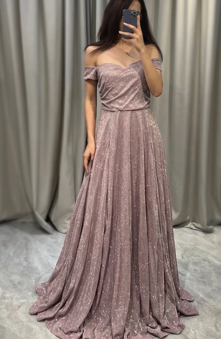 Olivia | Women's Off-Shoulder Glitter Sequin Dress A-Line Wedding Guest Gown